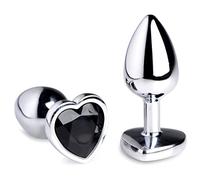 Tapón anal de gemas de corazón negro - grande