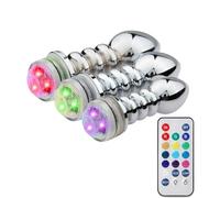 Tapón Anal de rosca para mujer, masturbador Anal, tapón Anal de Metal, consolador con brillo remoto LED, luz LED, juguetes eróticos para adultos para mujeres Gay(A-1set)