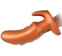 Tapón anal Tapón anal de silicona súper suave Masajeador de próstata masculino Consolador anal femenino BDSM Bola anal Castidad Pene Jaula Juguete anal para parejas masculinas y femeninas(Gold,L)