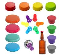 Tapon Botella Vino Silicona, Tapones de Botellas de Agua con 6 Abridores de Latas de Cerveza Tapones Reutilizables Botellas para Vino, Cerveza, Champán, Aceite, Jugo