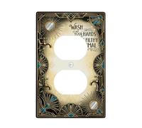 Tapón de baño dúplex para grifo, placa de pared, diseño vintage de ventilador de sol, ninguno de plástico negro, tamaño estándar, fundas decorativas para toma de corriente para el hogar, sala de estar