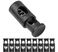Tapón de cordón, 1 agujero, 10 piezas, negro, para cordones de hasta Ø 6 mm, chaqueta con clip de cinta, ropa, mochila, tapón de cordón elástico, cordones de cierre rápido, deslizador de cordón