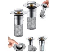 Tapón De Desagüe Emergente Y Recogedor De Pelos 2 En 1 - Cesta De Filtro De Acero Inoxidable, Tapón De Desagüe Antiobstrucción For Lavabo, Compatible Con El 99% De Los Desagües(2)