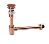 Tapón de drenaje emergente for lavabo baño, sifón, desagüe con rebosadero, kit for fregadero, P-TRAP(Rose Gold with Hole)