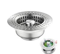 Tapon de Fregadero de Cocina,Tapón de Fregadero 3 en 1 de Acero Inoxidable,Anti Olores,Cesta Tamiz Fregadero,Pop up con Filtro Anti-Obstrucción-para Filtra Partículas Extrañas y Drena (Ø 110mm)