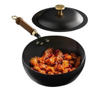 Tapón de inducción, olla de inducción con tapa, utensilios de cocina de hierro con mango de madera, apto para el hogar, camping y gastronomía