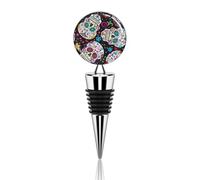 Tapón de vino con forma de calavera de azúcar y flores, de metal, desmontable y a prueba de fugas, con exquisito tapón redondo, ideal para Navidad y cumpleaños.