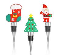 Tapón de Vino de Navidad, 3 Unidades de Plata para Botella de Vino para la colección de Vino/champán, Papá Noel, Reno/Medias de Navidad,decoración Regalos