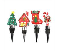 Tapón de vino navideño de 4 piezas, decoración de barra con forma de árbol, para mantener el champán fresco.