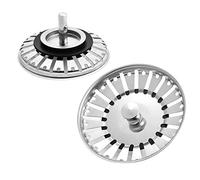 Tapón para fregadero de cocina, 2 filtros de lavabo, cesta de repuesto para desagüe de acero inoxidable con botón, tapón de goma inferior Delr
