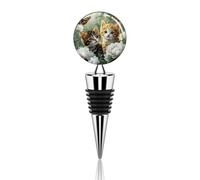 Tapón reutilizable para botellas de vino con diseño de gatito jugando con mariposas, ideal para fiestas y bodas.