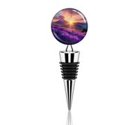 Tapón reutilizable para botellas de vino, diseño de flores de lavanda, paisaje de montaña y primavera, para fiestas y bodas.