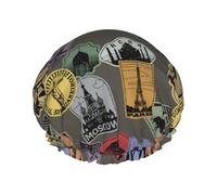 Tapones de ducha para mujer, patrón de mundos de sello, gorro reutilizable para ducha, gorro de pelo de doble capa para ducha con forro de Peva y cuerda elástica