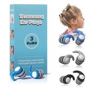 Tapones de natación para niños, 3 pares de tapones de silicona impermeables para natación, surf, buceo, ducha, para niños de 5 a 13 años, niños y adolescentes pequeños (azul gris negro, pequeño)