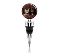 Tapones para botellas de vino, gato y perro sentados en cuero con bolsillo impreso en aleación de zinc, tapón reutilizable para botella de vino, corchos de vino para vino tinto, champán, etc