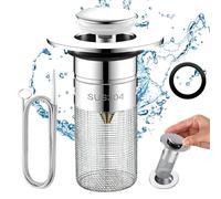 Tapones para Lavabos con Cepillo de Muelle de Acero Inoxidable, Tapón Lavabo Universal Pop-Up, Tapon Lavabo Baño en Acero Inoxidable No Requiere Desmontaje, Filtrado de Impurezas Finas