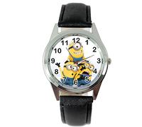 taport® Minions Reloj de cuarzo correa de piel negro + Batería de repuesto libre + libre bolsa de regalo