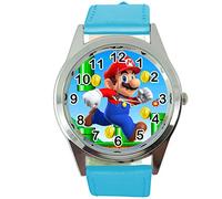 TAPORT Reloj de cuarzo redondo azul correa de cuero bigote fontanero, Correa