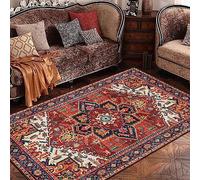 Tappeti Design Alfombra Diseño Moderno 90 X 160 CMflores Rojas de Estilo étnico Tradicional Sala de Estar Dormitorio decoración del hogar Rug 90x160cm
