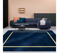 Tappeti Design Alfombras Antideslizante Salon Alfombra 200 X 200 CMborde Dorado Azul Oscuro Simple Sala de Estar Dormitorio decoración del hogar Rug 200x200cm