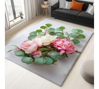 Tappeto da soggiorno lavabile 180 x 240 cm Semplice Dipinto Floreale Acquerello Foglie Verdi a pelo corto Bianco morbido e antiscivolo Tappeto per camera da letto sala da pranzo cucina ufficio