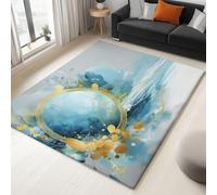 Tappeto per camera da letto Acquerello Astratto Con Dettagli Dorati tappeto per soggiorno tappeti morbidi antiscivolo a pelo corto lavabili per bagno sala da pranzo corridoio Blu 180 x 240 cm