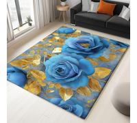 Tappeto per soggiorno Semplice Floreale Rosa Foglie Dorate 120 x 170 cm Viola tappeto a pelo corto antiscivolo lavabile in lavatrice - facile da pulire per soggiorno sala da pranzo ufficio in casa