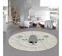 Tappeto Rotondo Bambini • soffice Effetto Alto-Basso • orso che dorme • Crema, 160 cm Redondo
