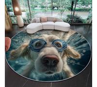 Tappeto Rotondo lavabile Azul - Animales Nadando Cachorro Resistente interni Tappeti per Bambini Cameretta balcone Sala da pranzo terrazza, 180 x 180 cm Antiscivolo Tappetino