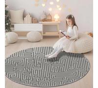 Tappeto Rotondo lavabile Gris Claro - Minimalista Laberinto De Líneas Resistente interni Tappeti per Bambini Cameretta balcone Sala da pranzo terrazza, 60 x 60 cm Antiscivolo Tappetino