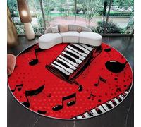 Tappeto Rotondo lavabile Rojo - Estilo Grafiti Teclas De Piano Notas Resistente interni Tappeti per Bambini Cameretta balcone Sala da pranzo terrazza, 100 x 100 cm Antiscivolo Tappetino