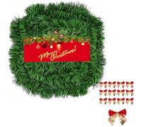 Tapsin Guirnalda de Navidad de 10 m con 45 lazos de Navidad DIY guirnalda de pino artificial para interiores y exteriores. Esta guirnalda de abeto agrada a toda la familia