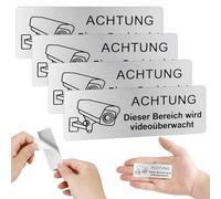 Tapvai 4 piezas Señales de Vigilancia por Vídeo,señal de advertencia de aluminio autoadhesiva para videovigilancia,señal de advertencia de aluminio de 85 mm × 30 mm,para uso en interiores y exteriores