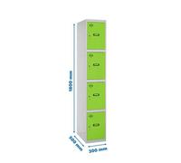 Simon Rack Taquillas Vestuario Metalicas, 4 Puertas, Incluye Llave, 1800x300x500 mm, Gris/Verde - Simonlocker