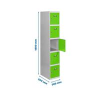 SimonRack Taquilla Vestuario Metálica, 5 Puerta, Incluye Llave, 1800x300x500 mm, Gris/Verde - SimonLocker