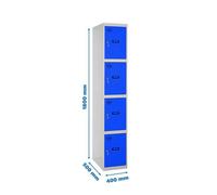 Simon Rack Taquillas Vestuario Metalicas, 4 Puertas, Incluye Llave, 1800x400x500 mm, Gris/Azul - Simonlocker
