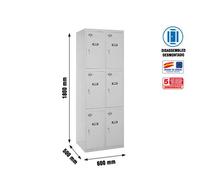 Simon Rack Taquillas Vestuario Metalicas, 2 Módulos 6 Puertas, Incluye Llave, 1800x600x500 mm, Gris - Simonlocker