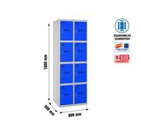 Simon Rack Taquillas Vestuario Metálicas, 2 Módulos 8 Puertas, Incluye Llave, 1800x600x500 mm, Gris/Azul - Simonlocker