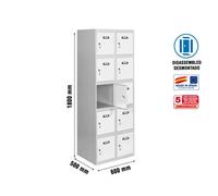 Simon Rack Taquillas Vestuario Metálica 10 Puertas 1800x600x500 Gris/Blanco, Metal