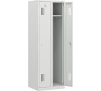 eurokraft basic Armario guardarropa AMSTERDAM, altura 1800 mm, anchura 600 mm, 2 compartimentos de 298 mm, con cerradura de cilindro, íntegramente en gris luminoso