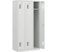 eurokraft basic Armario guardarropa AMSTERDAM, altura 1800 mm, anchura 900 mm, 3 compartimentos de 298 mm, con cerradura de cilindro, íntegramente en gris luminoso