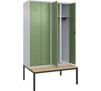 Taquilla con separación de ropa limpia/sucia Classic PLUS con banco C+P, pared separadora central, 2 secciones