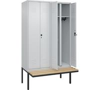 Taquilla con separación de ropa limpia/sucia Classic PLUS con banco C+P, pared separadora central, 2 secciones