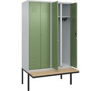 Taquilla con separación de ropa limpia/sucia Classic PLUS con banco C+P, pared separadora central, 2 secciones