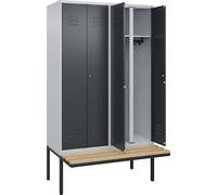 Taquilla con separación de ropa limpia/sucia Classic PLUS con banco C+P, pared separadora central, 2 secciones