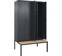 Taquilla con separación de ropa limpia/sucia Classic PLUS con banco C+P, pared separadora central, 2 secciones