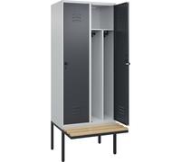 Taquilla con separación de ropa limpia/sucia Classic PLUS con banco, estrecha C+P, 2 secciones, pared separadora acortada en el centro