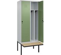 Taquilla con separación de ropa limpia/sucia Classic PLUS con banco, estrecha C+P, 2 secciones, pared separadora acortada en el centro