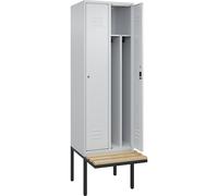 Taquilla con separación de ropa limpia/sucia Classic PLUS con banco, estrecha C+P, 2 secciones, pared separadora acortada en el centro