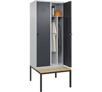Taquilla con separación de ropa limpia/sucia Classic PLUS con banco, estrecha C+P, 2 secciones, pared separadora acortada en el centro